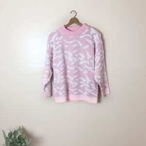Vintage Baby Pink & White Crew Neck Sweater